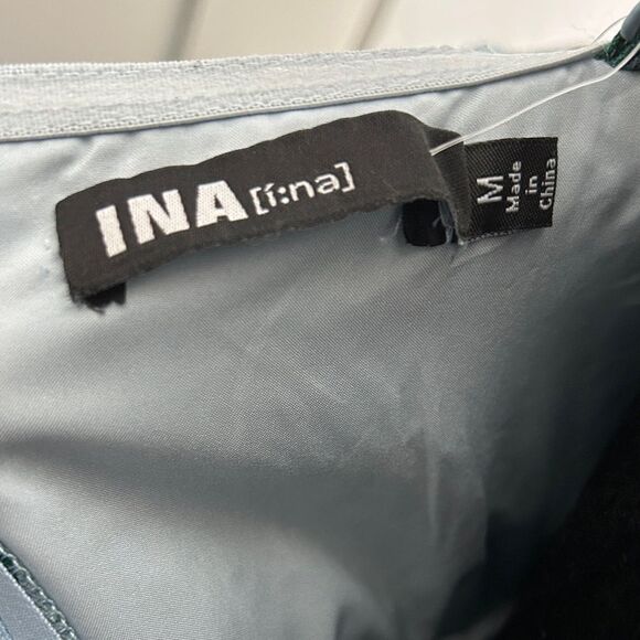 Ina - Aqua Blue Elegant Floral Puff Sleeve Dress - M - NWT - Picture 9 of 10